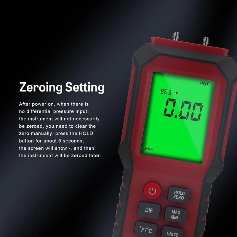 YZTMETER YZT Digital Manometer - Air, Gas Pressure Meter with Differential Gauge and Dual-Port Tester (9v Battery Included) - Image 3